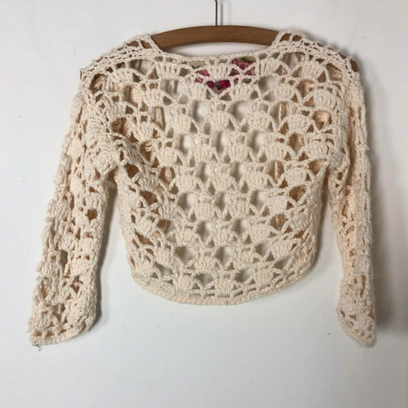 Free People Shrug Crop Crochet Cardigan Ivory - Picture 3 of 4